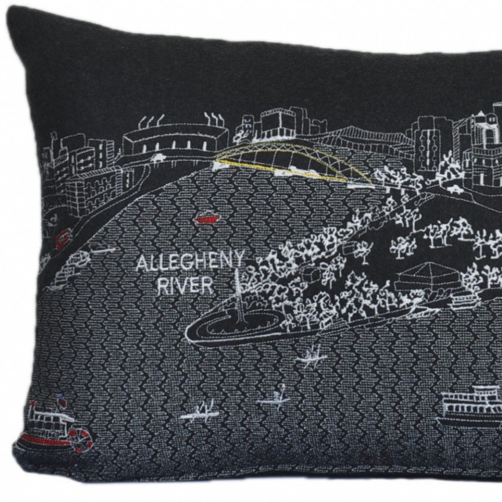 25" Black Pittsburgh Nighttime Skyline Lumbar Decorative Pillow - Homeroots - Flyclothing LLC