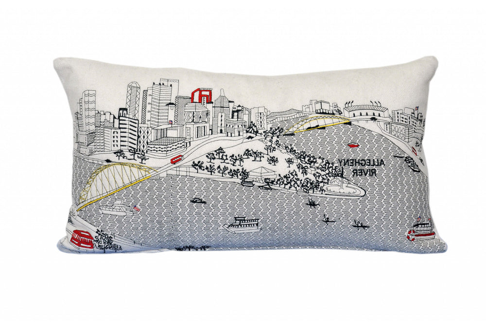 25" White Pittsburgh Daylight Skyline Lumbar Decorative Pillow - Homeroots - Flyclothing LLC