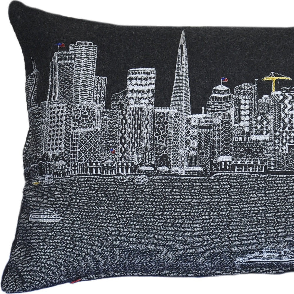 25" Black San Francisco Nighttime Skyline Lumbar Decorative Pillow - Homeroots - Flyclothing LLC
