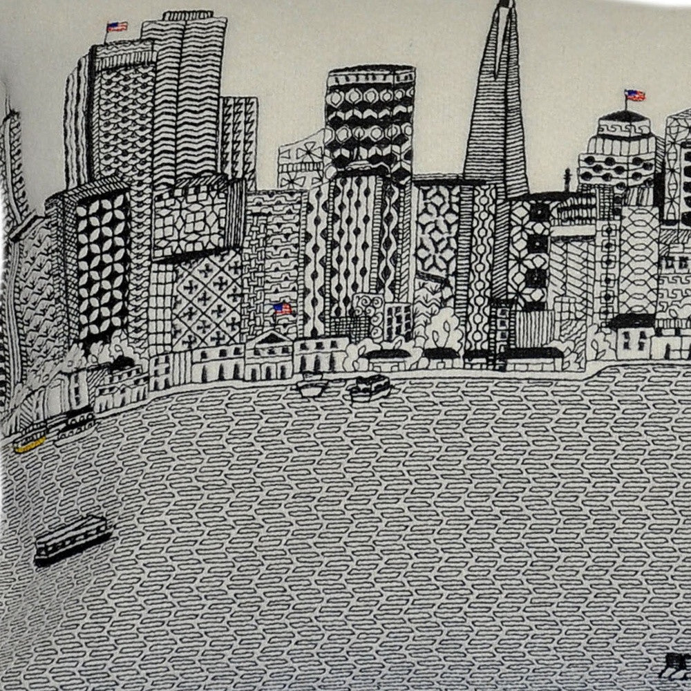 25" White San Francisco Daylight Skyline Lumbar Decorative Pillow - Homeroots - Flyclothing LLC