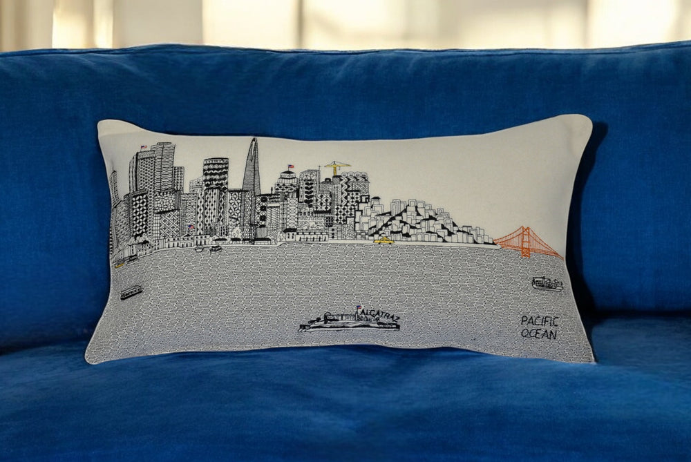 25" White San Francisco Daylight Skyline Lumbar Decorative Pillow - Homeroots - Flyclothing LLC