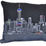 25" Black Shanghai Nighttime Skyline Lumbar Decorative Pillow - Homeroots - Flyclothing LLC
