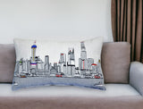 25" White Shanghai Daylight Skyline Lumbar Decorative Pillow - Homeroots - Flyclothing LLC