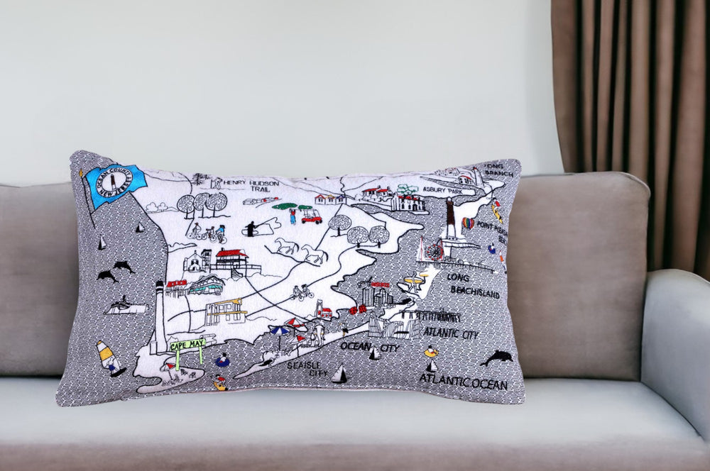 25" White Jersey Shore Daylight Skyline Lumbar Decorative Pillow - Homeroots - Flyclothing LLC