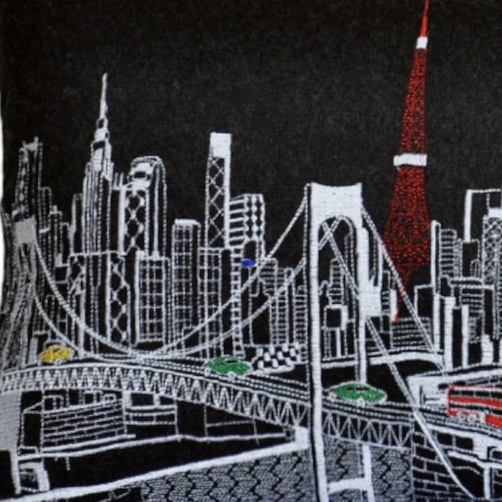 25" Black Tokyo Nighttime Skyline Lumbar Decorative Pillow - Homeroots - Flyclothing LLC