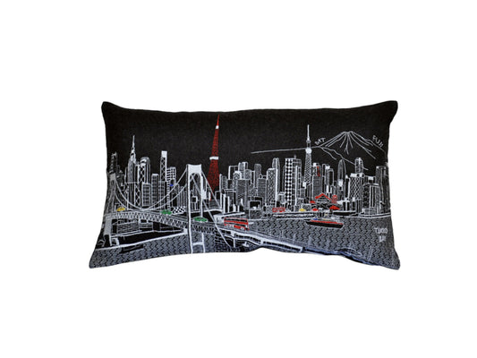 25" Black Tokyo Nighttime Skyline Lumbar Decorative Pillow - Homeroots