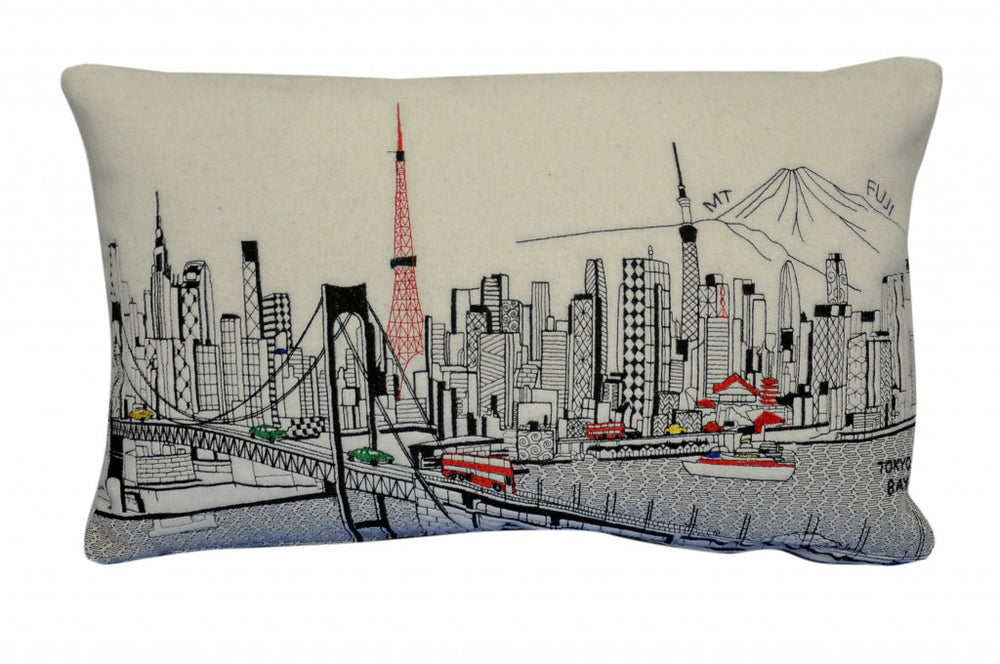 25" White Tokyo Daylight Skyline Lumbar Decorative Pillow - Homeroots - Flyclothing LLC