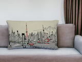25" White Tokyo Daylight Skyline Lumbar Decorative Pillow - Homeroots - Flyclothing LLC