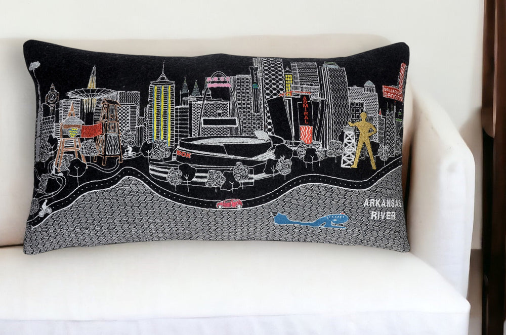 25" Black Tulsa Nighttime Skyline Lumbar Decorative Pillow - Homeroots - Flyclothing LLC