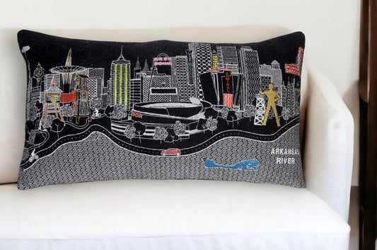 25" Black Tulsa Nighttime Skyline Lumbar Decorative Pillow - Homeroots