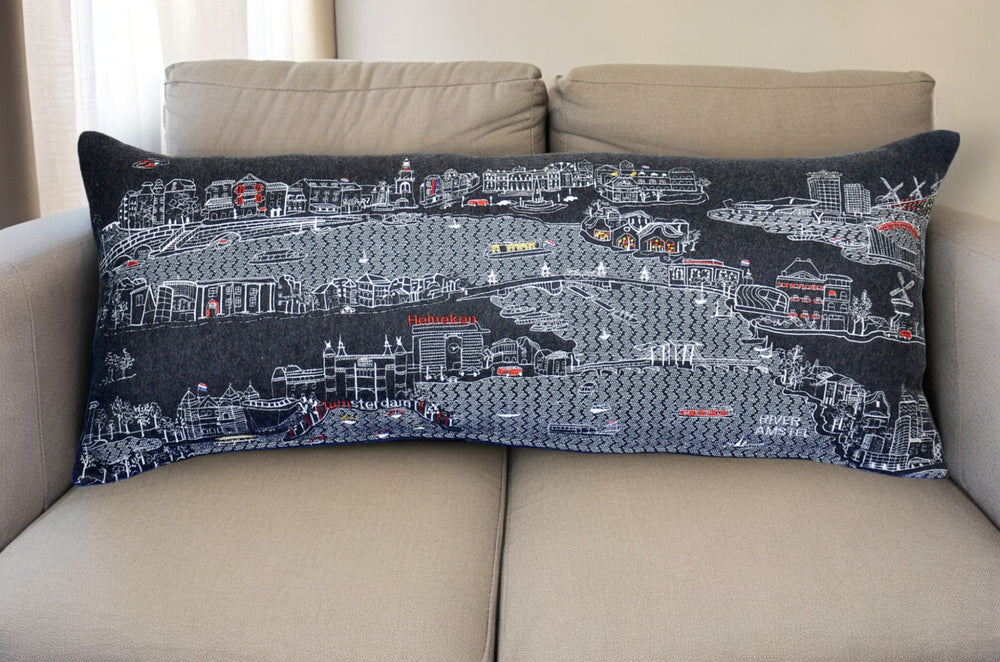35" Black Amsterdam Nighttime Skyline Lumbar Decorative Pillow - Homeroots - Flyclothing LLC