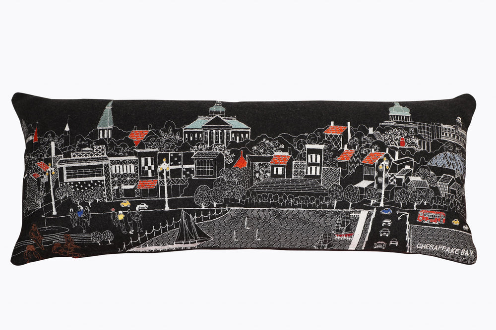 35" Black Annapolis Nighttime Skyline Lumbar Decorative Pillow - Homeroots - Flyclothing LLC
