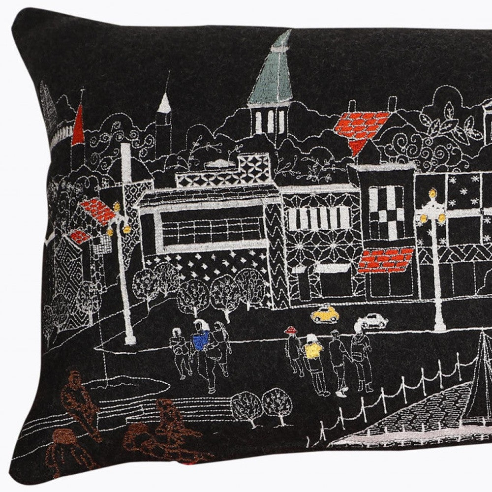 35" Black Annapolis Nighttime Skyline Lumbar Decorative Pillow - Homeroots - Flyclothing LLC