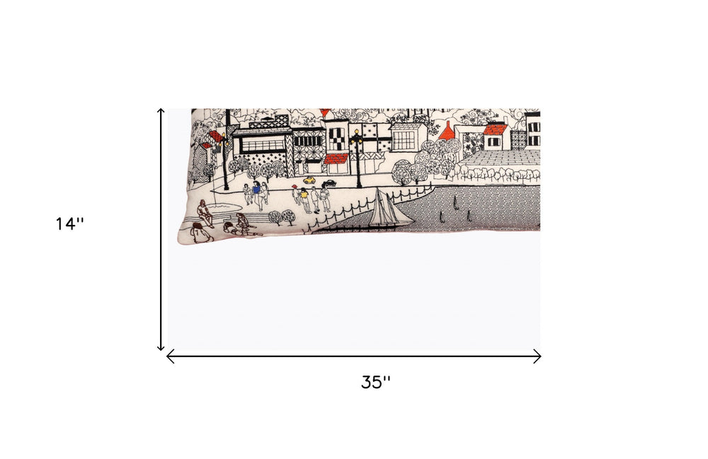 35" White Annapolis Daylight Skyline Lumbar Decorative Pillow - Homeroots - Flyclothing LLC