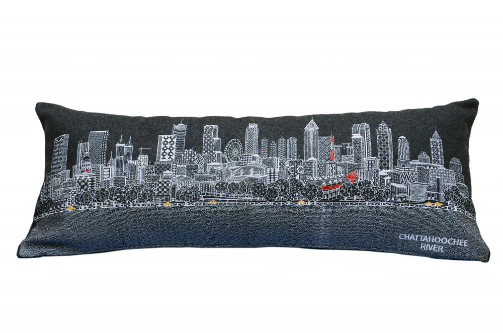 35" Black Atlanta Nighttime Skyline Lumbar Decorative Pillow - Homeroots - Flyclothing LLC