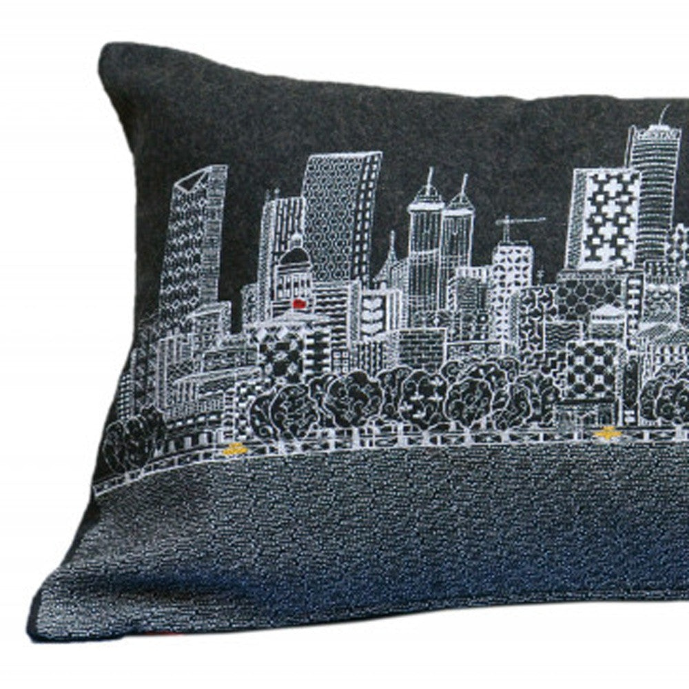35" Black Atlanta Nighttime Skyline Lumbar Decorative Pillow - Homeroots - Flyclothing LLC