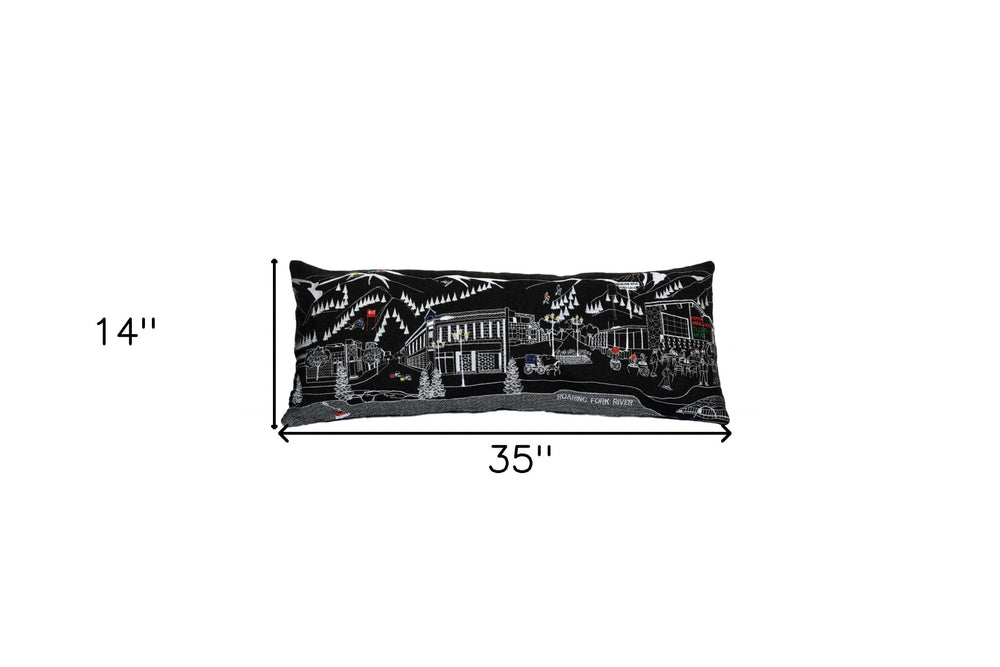 35" Black Aspen Nighttime Skyline Lumbar Decorative Pillow - Homeroots - Flyclothing LLC