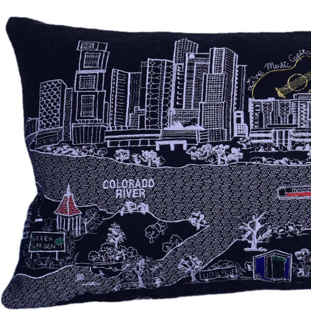 35" Black Austin Nighttime Skyline Lumbar Decorative Pillow - Homeroots - Flyclothing LLC