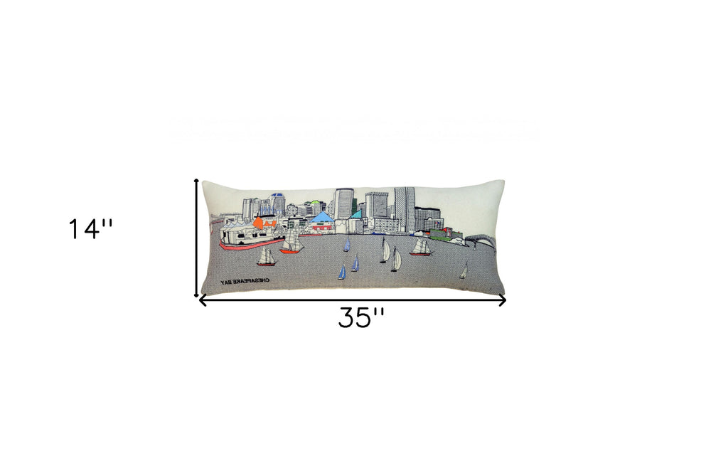 35" White Baltimore Daylight Skyline Lumbar Decorative Pillow - Homeroots - Flyclothing LLC