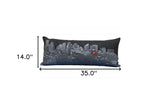35" Black Boston Nighttime Skyline Lumbar Decorative Pillow - Homeroots - Flyclothing LLC