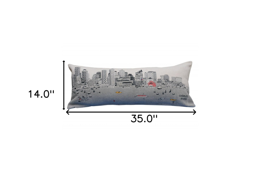 35" White Boston Daylight Skyline Lumbar Decorative Pillow - Homeroots - Flyclothing LLC
