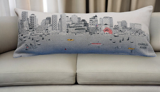 35" White Boston Daylight Skyline Lumbar Decorative Pillow - Homeroots