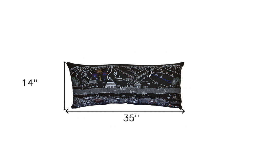 35" Black Breckenridge Nighttime Skyline Lumbar Decorative Pillow - Homeroots - Flyclothing LLC