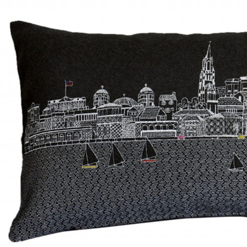 35" Black Charleston Nighttime Skyline Lumbar Decorative Pillow - Homeroots - Flyclothing LLC