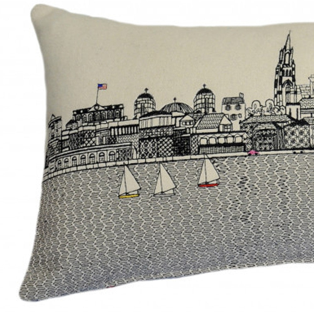 35" White Charleston Daylight Skyline Lumbar Decorative Pillow - Homeroots - Flyclothing LLC