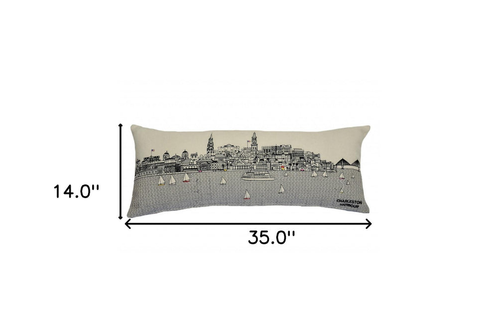 35" White Charleston Daylight Skyline Lumbar Decorative Pillow - Homeroots - Flyclothing LLC