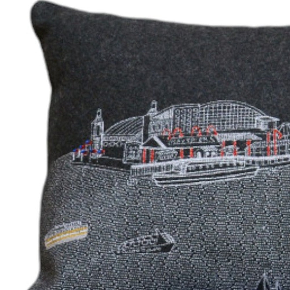 35" Black Chicago Nighttime Skyline Lumbar Decorative Pillow - Homeroots - Flyclothing LLC