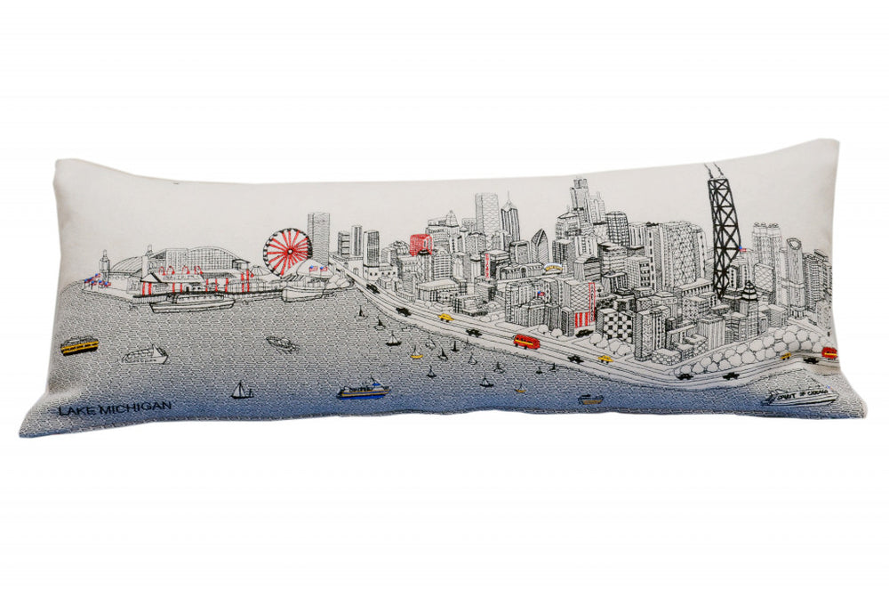 35" White Chicago Daylight Skyline Lumbar Decorative Pillow - Homeroots - Flyclothing LLC
