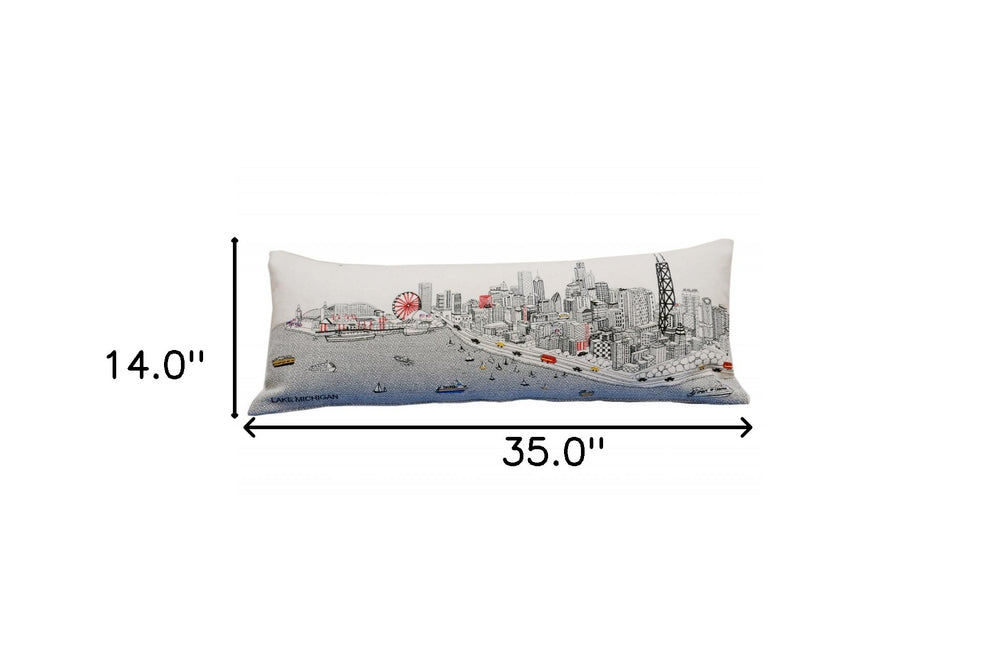 35" White Chicago Daylight Skyline Lumbar Decorative Pillow - Homeroots - Flyclothing LLC