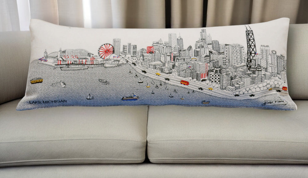 35" White Chicago Daylight Skyline Lumbar Decorative Pillow - Homeroots - Flyclothing LLC