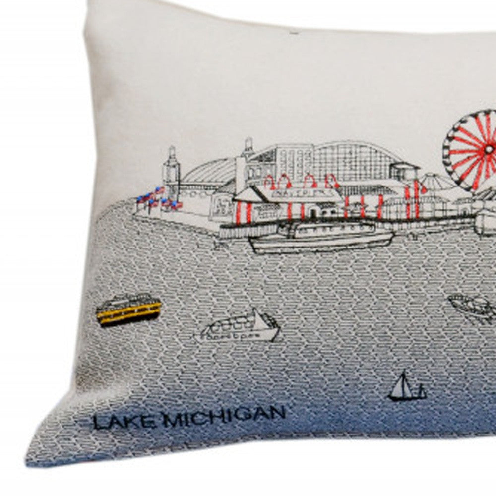 35" White Chicago Daylight Skyline Lumbar Decorative Pillow - Homeroots - Flyclothing LLC