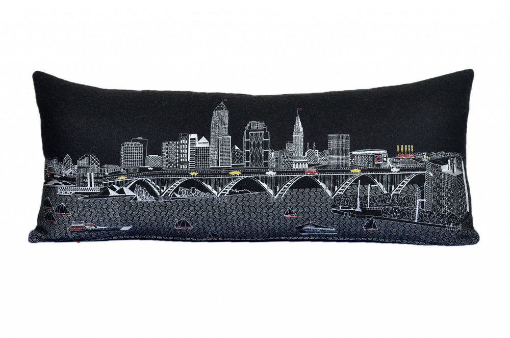 35" Black Cleveland Nighttime Skyline Lumbar Decorative Pillow - Homeroots - Flyclothing LLC