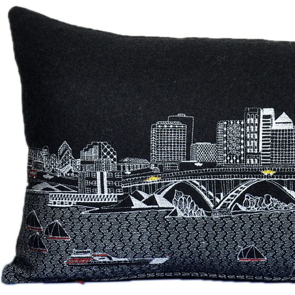 35" Black Cleveland Nighttime Skyline Lumbar Decorative Pillow - Homeroots - Flyclothing LLC