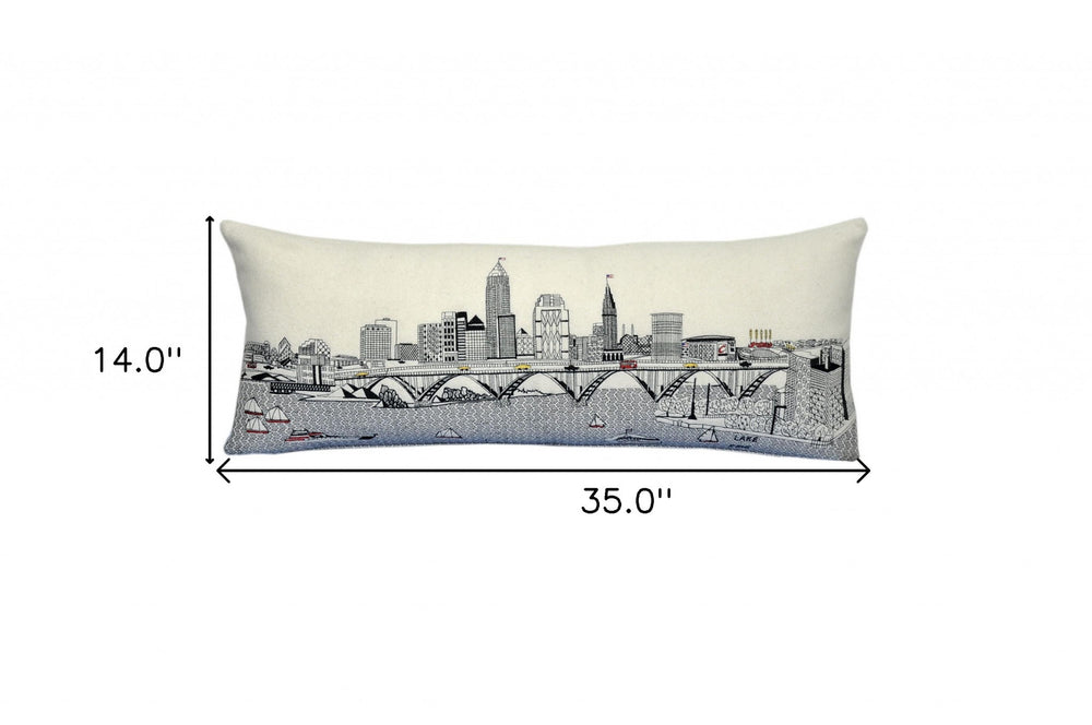 35" White Cleveland Daylight Skyline Lumbar Decorative Pillow - Homeroots - Flyclothing LLC
