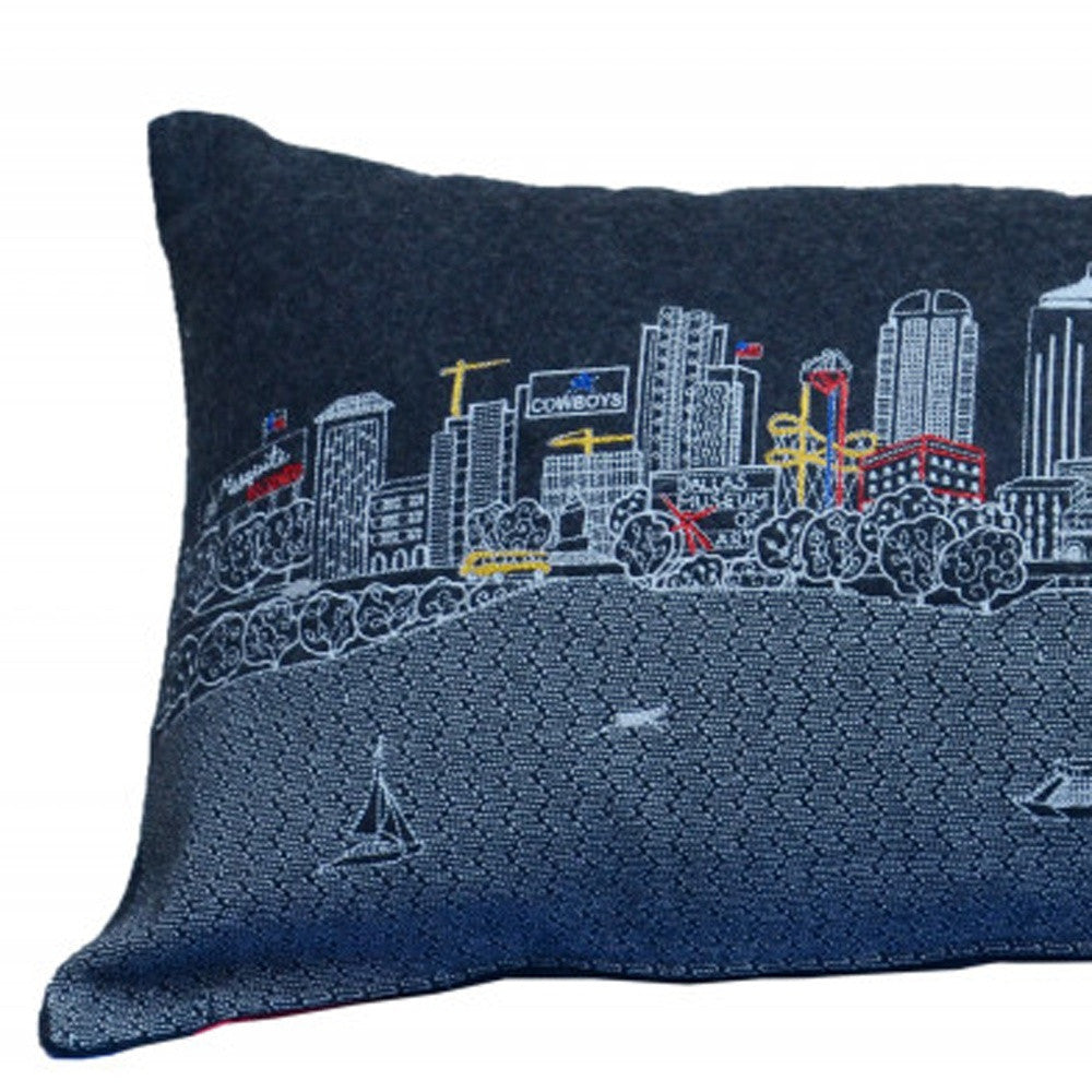 35" Black Dallas Nighttime Skyline Lumbar Decorative Pillow - Homeroots - Flyclothing LLC