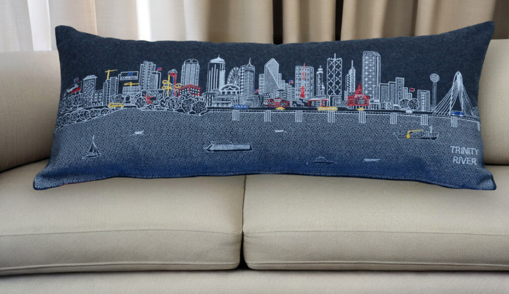 35" Black Dallas Nighttime Skyline Lumbar Decorative Pillow - Homeroots - Flyclothing LLC