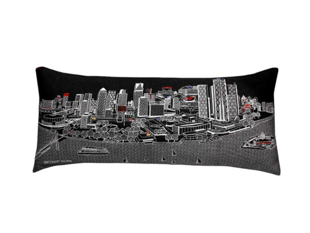 35" Black Detroit Nighttime Skyline Lumbar Decorative Pillow - Homeroots - Flyclothing LLC