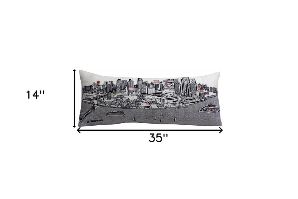 35" White Detroit Daylight Skyline Lumbar Decorative Pillow - Homeroots - Flyclothing LLC