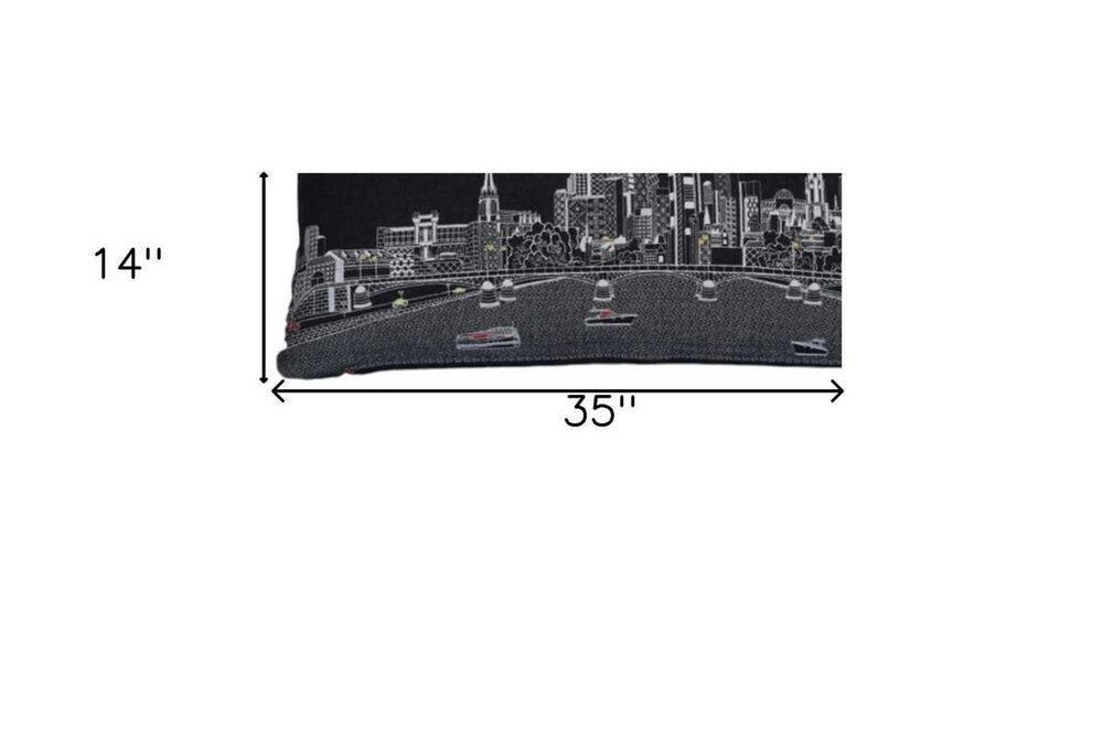 35" Black Frankfurt Nighttime Skyline Lumbar Decorative Pillow - Homeroots - Flyclothing LLC