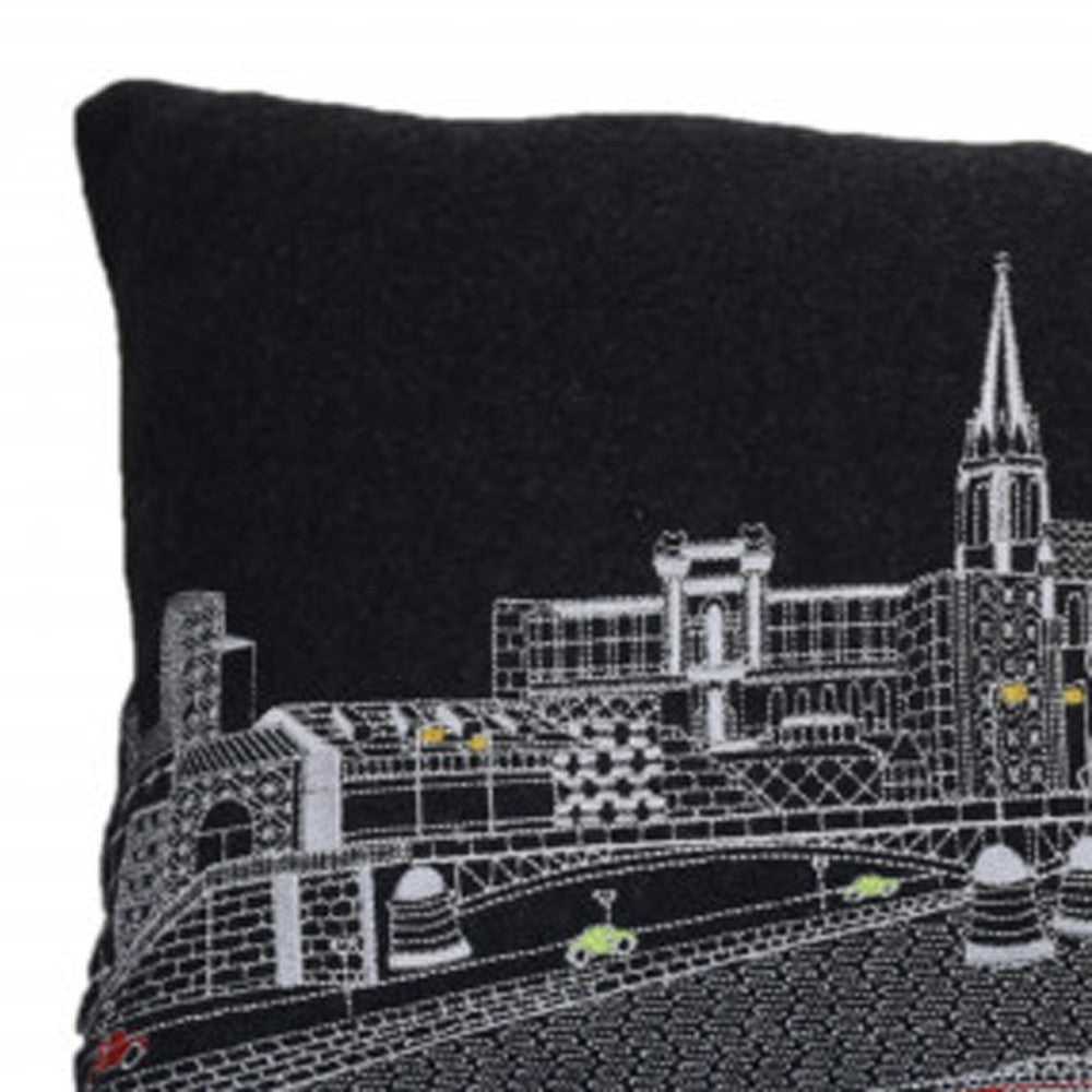 35" Black Frankfurt Nighttime Skyline Lumbar Decorative Pillow - Homeroots - Flyclothing LLC