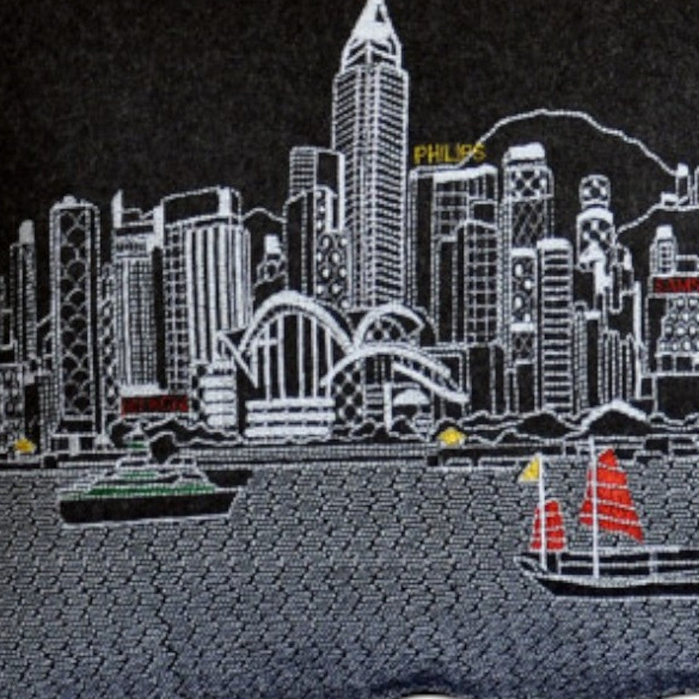 35" Black Hong Kong Nighttime Skyline Lumbar Decorative Pillow - Homeroots - Flyclothing LLC