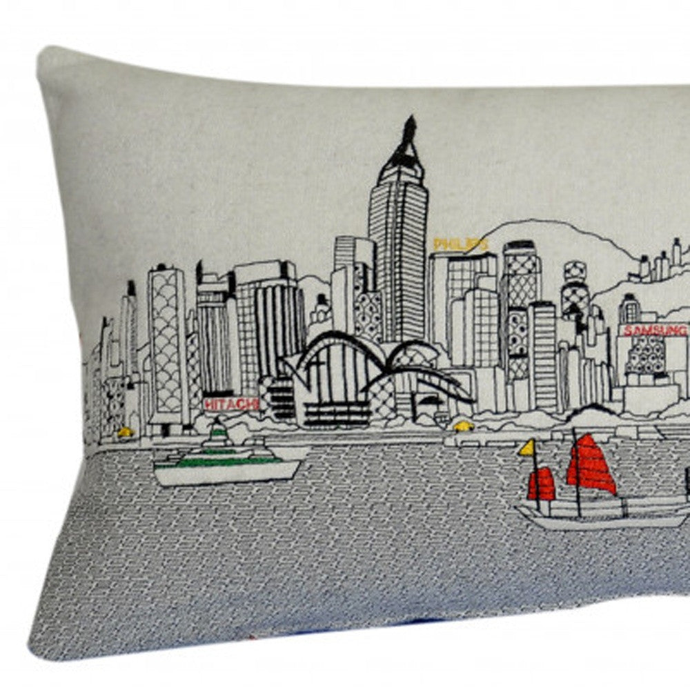 35" White Hong Kong Daylight Skyline Lumbar Decorative Pillow - Homeroots - Flyclothing LLC