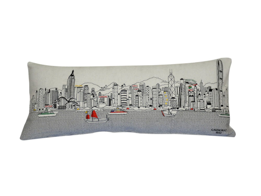 35" White Hong Kong Daylight Skyline Lumbar Decorative Pillow - Homeroots - Flyclothing LLC