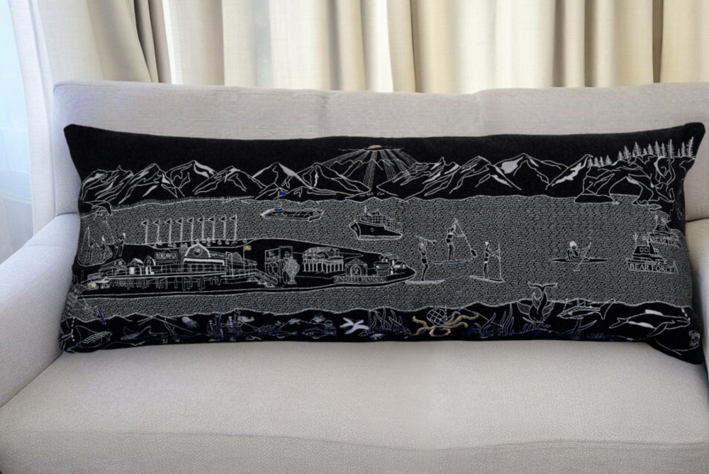 35" Black Homer Spit Nighttime Skyline Lumbar Decorative Pillow - Homeroots - Flyclothing LLC