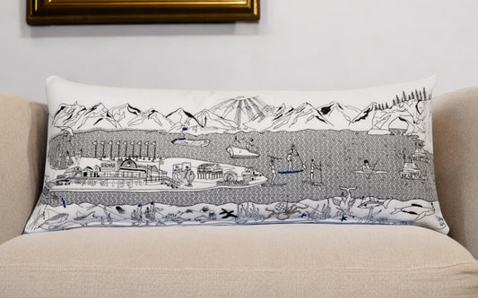 35" White Homer Spit Daylight Skyline Lumbar Decorative Pillow - Homeroots