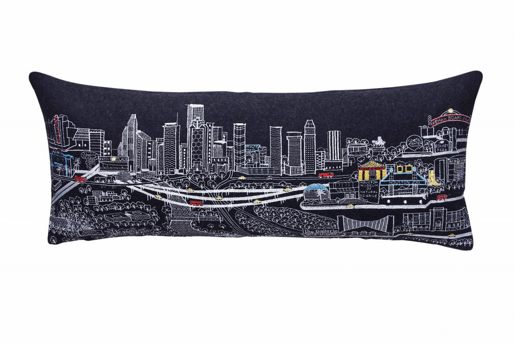 35" Black Houston Nighttime Skyline Lumbar Decorative Pillow - Homeroots - Flyclothing LLC